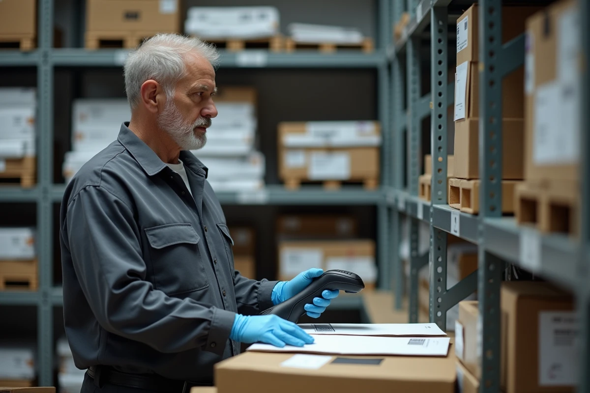 Agent logistique triant et scannant des enveloppes dans un centre de traitement de courrier PIX