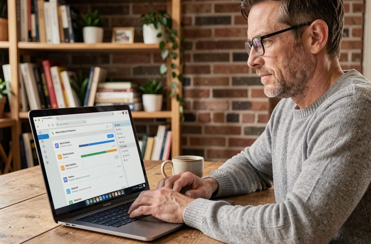 Homme utilisant un ordinateur portable pour archiver ses emails sur le webmail Convergence Limoges depuis son bureau à domicile