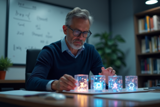 Chercheur en science et technologie avec cubes quantiques