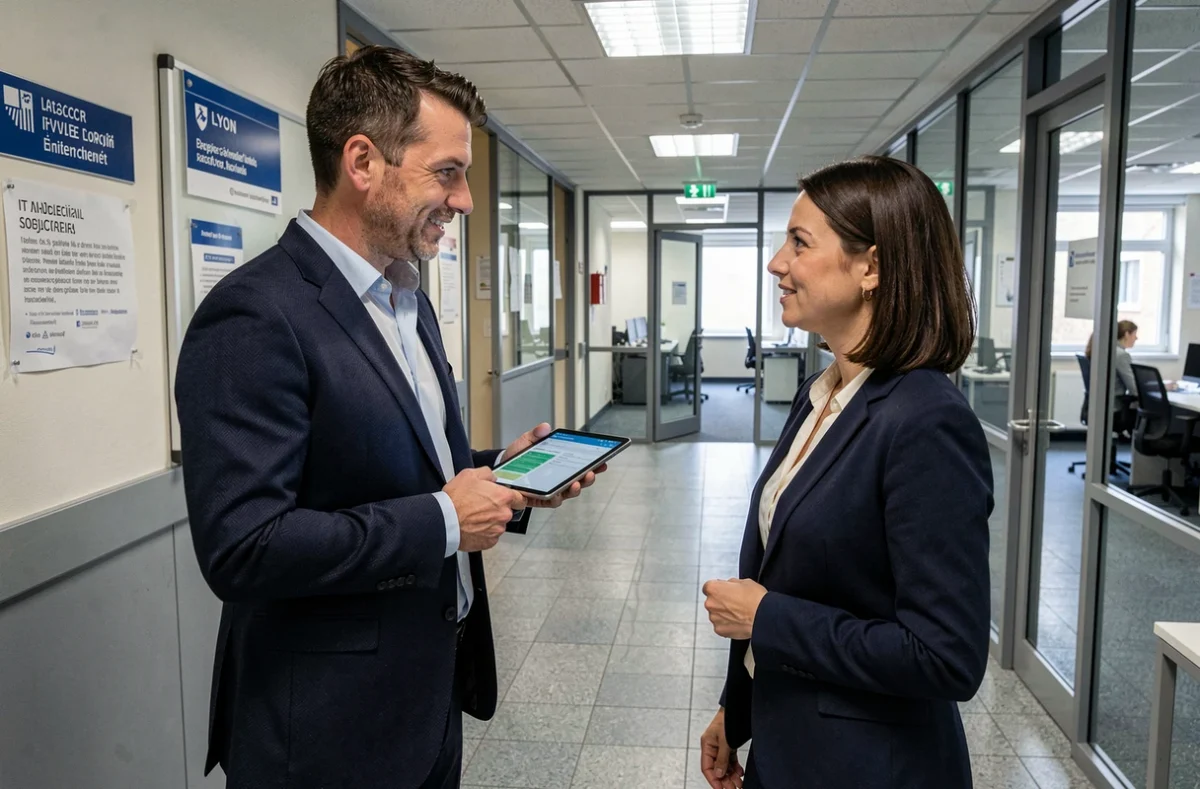 Chef de projet Ciril Group présentant une solution informatique à un agent de collectivité lyonnaise