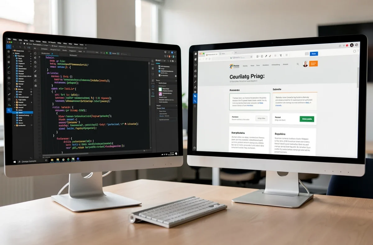 Code HTML dans un éditeur à côté de la page web correspondante