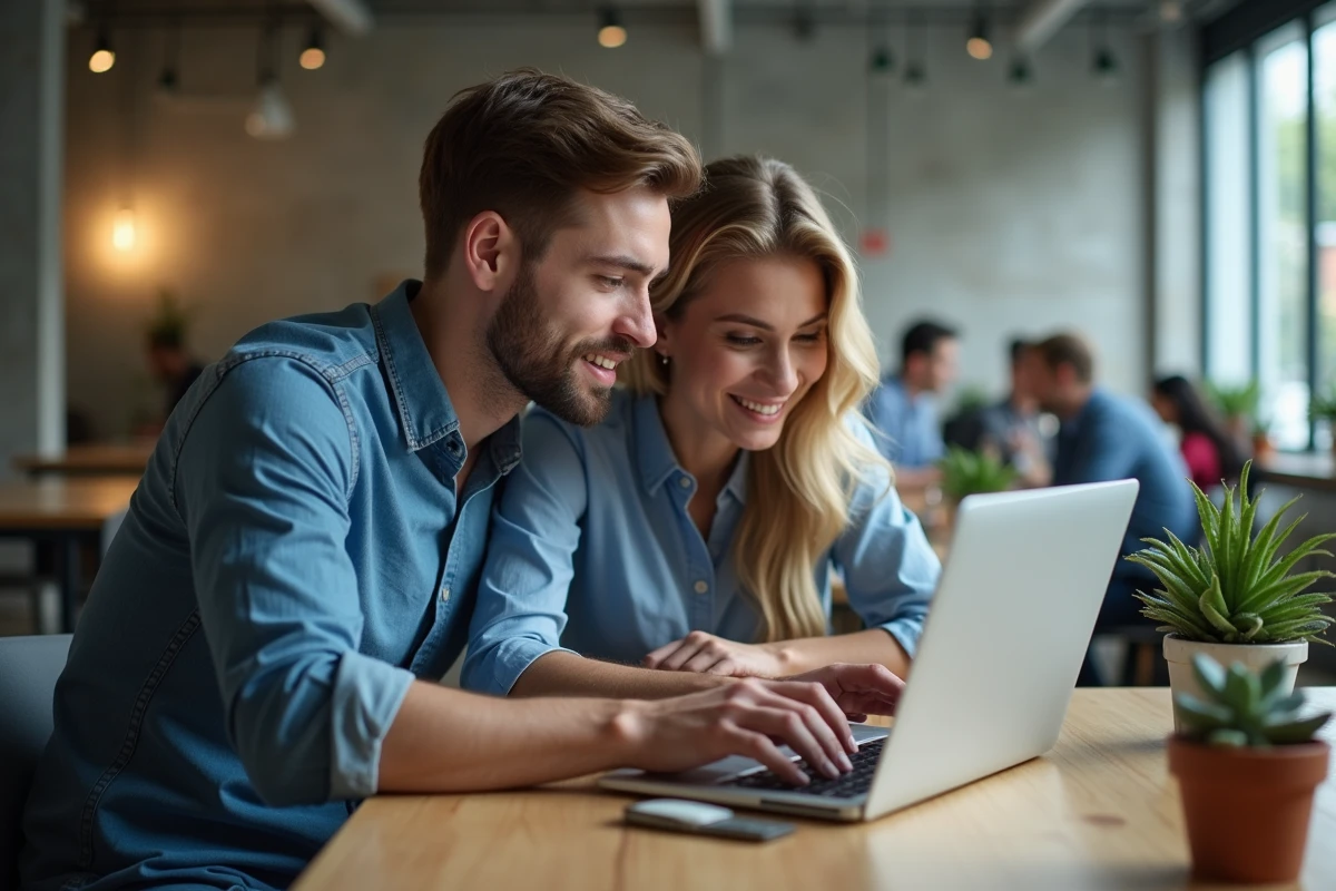 Deux collègues collaborant sur un code VBA avec boucles For et conditions If dans un espace de co-working