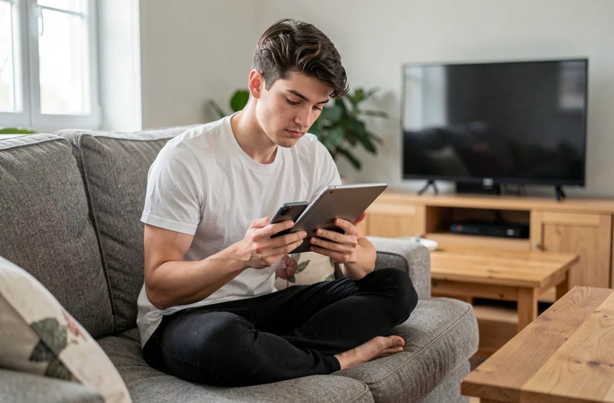Personne comparant un smartphone et une tablette Android pour comprendre la fonction presse-papier
