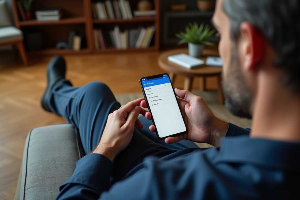 Homme configurant l'application Outlook sur smartphone Android avec les paramètres webmail Dijon