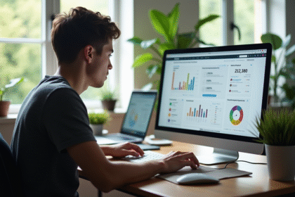 Jeune développeur web analysant la performance sur un ordinateur portable