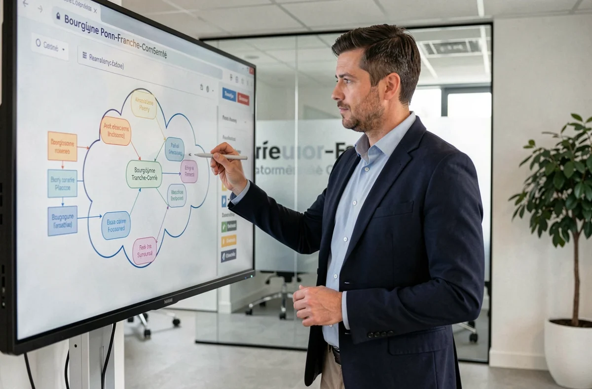 Consultant en transformation digitale de Devoteam présentant une architecture cloud en région BFC