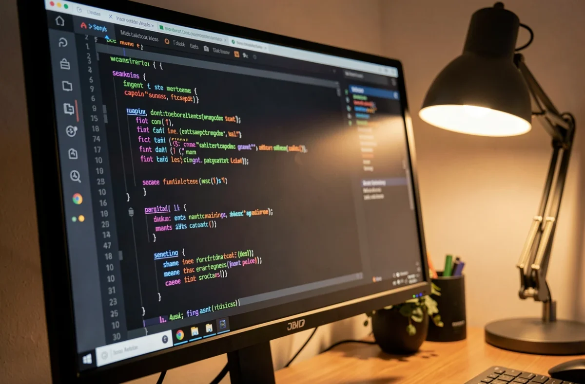 Écran affichant du code de programmation dans un éditeur sombre