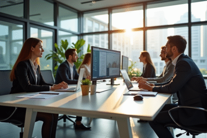 Espace de bureau moderne avec professionnels collaborant