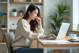 Femme au bureau en train de trier des fichiers sur son ordinateur