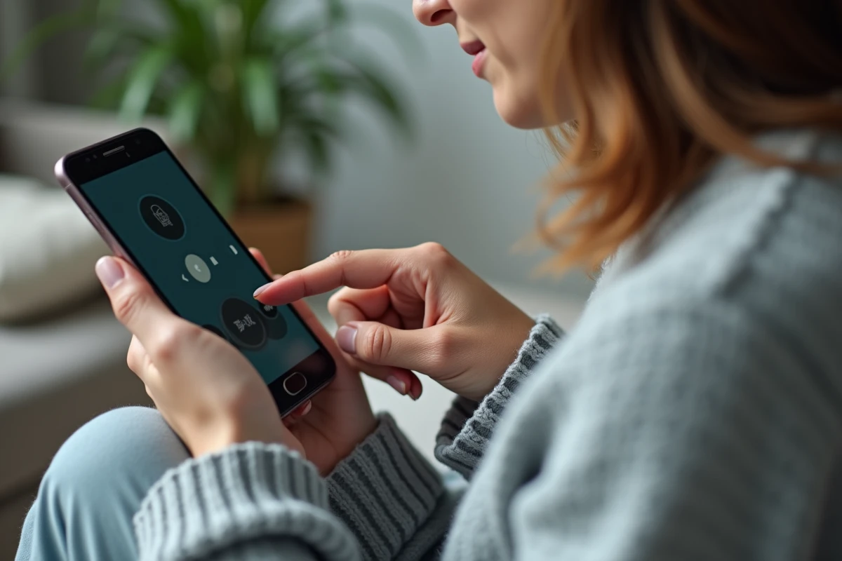 Femme appuyant sur les boutons d'un Samsung pour effectuer une capture d'écran introuvable ou bloquée