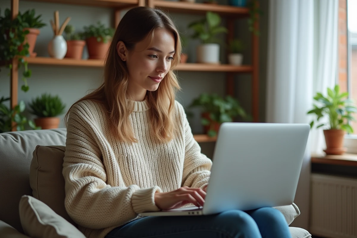 Femme dans un espace cosy vérifiant Silverlight