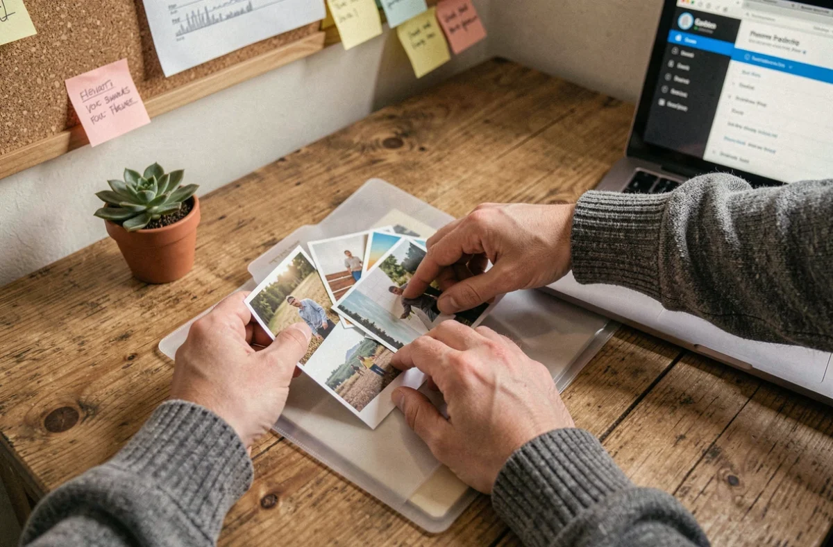 Mains protégeant des photos imprimées sensibles avec un logiciel de chiffrement