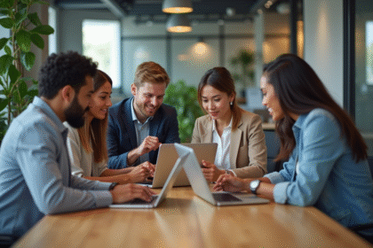 Groupe de jeunes professionnels autour d'une table moderne
