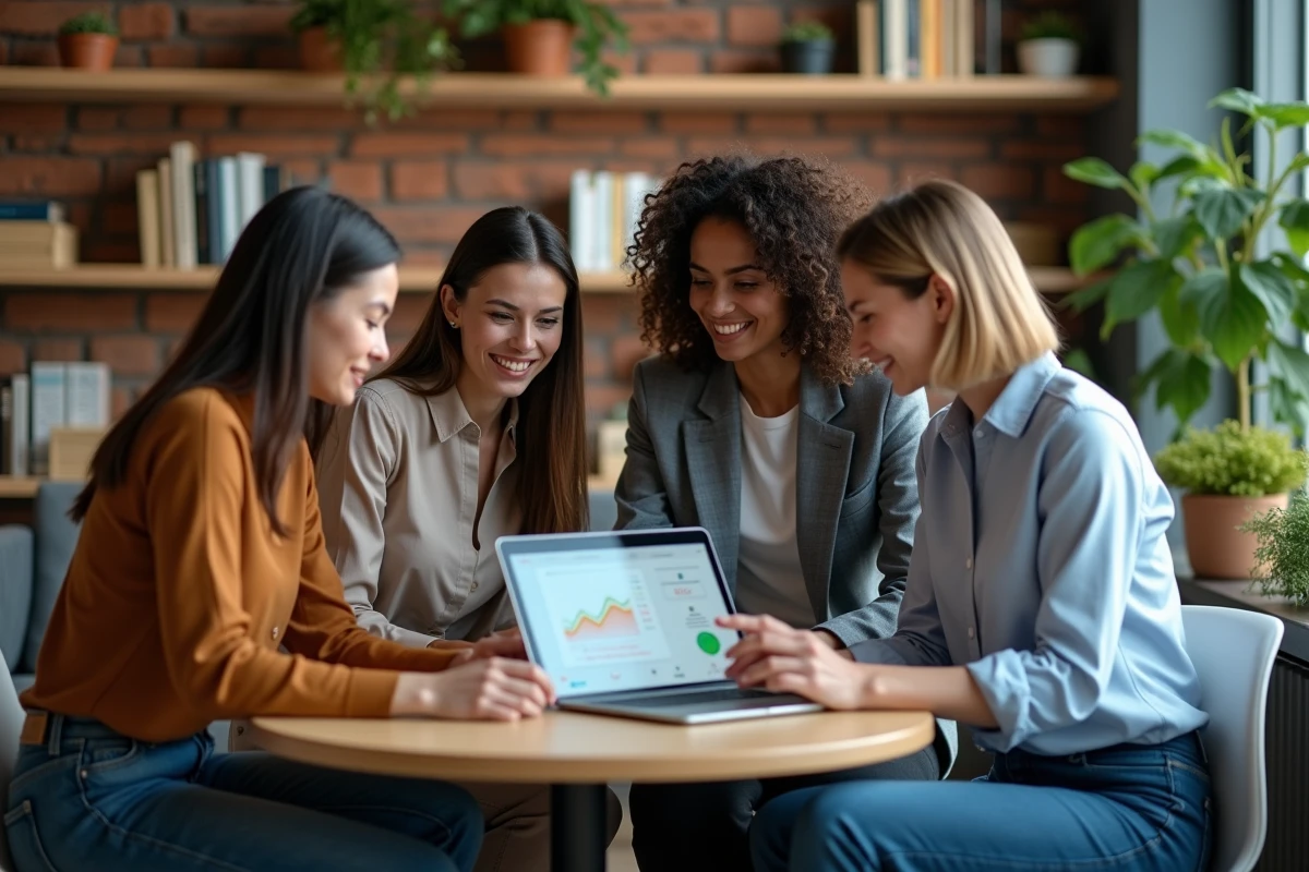 Groupe de professionnels analysant un graphique digital en coworking