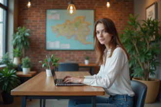 Jeune femme au bureau travaillant sur son ordinateur