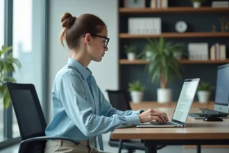 Jeune femme professionnelle travaillant sur un ordinateur dans un bureau moderne