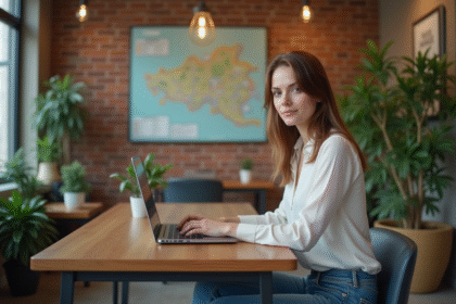 Jeune femme au bureau travaillant sur son ordinateur
