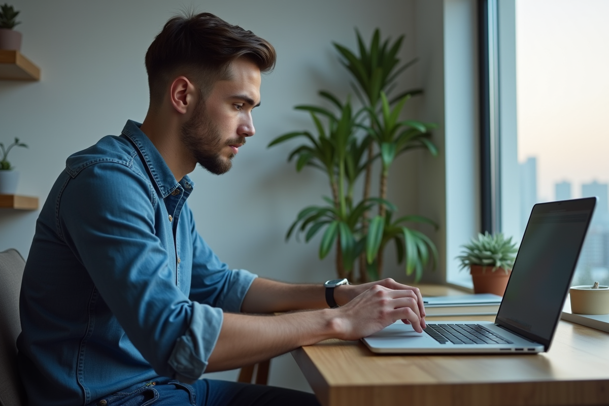 Jeune homme configurant un VPN sur son ordinateur à la maison