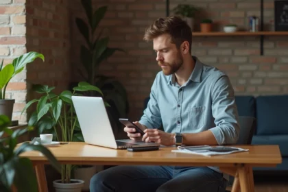 Jeune homme configurant un routeur WiFi dans un appartement moderne