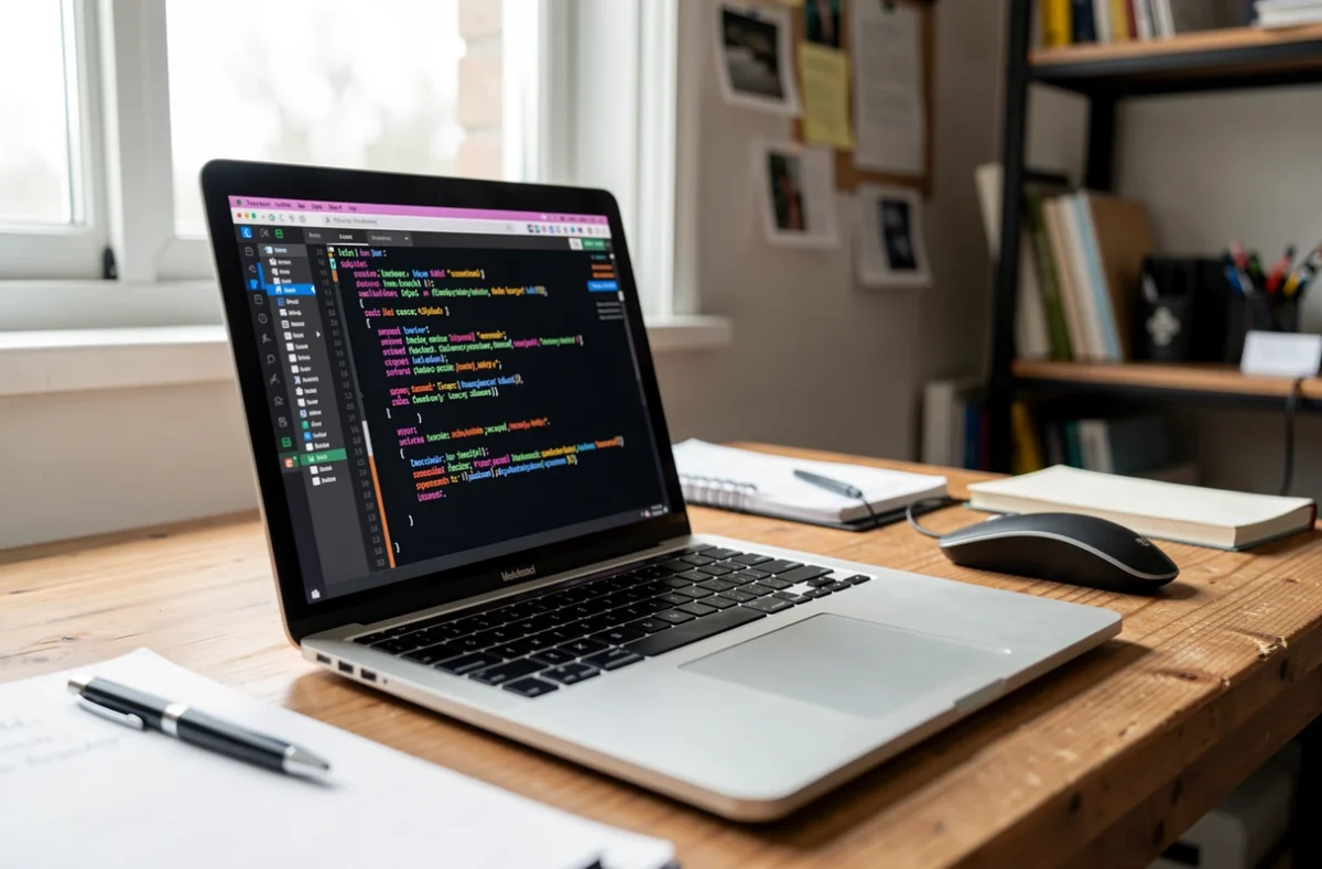 Poste de travail d'un développeur avec du code affiché à l'écran