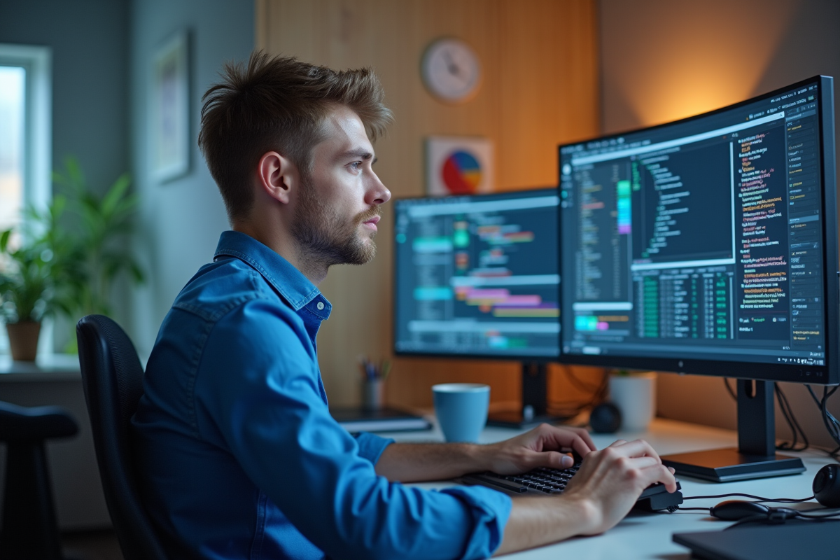 Jeune homme IT surveillant des écrans Kubernetes