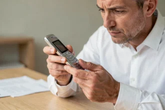 Homme inspectant les détails authentiques d'un Nokia 8800 avant achat