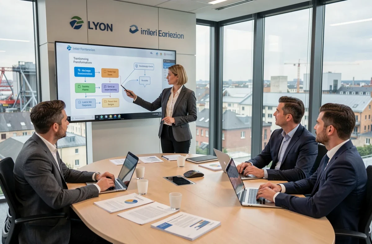 Consultante Visiativ présentant une stratégie d'infogérance numérique à des industriels lyonnais